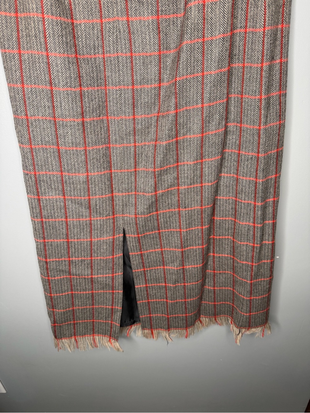 NWT Deadstock Vintage 90s Wool Plaid Fringe Midi Skirt - Picture 7 of 11